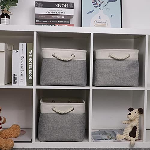 Bidtakay Baskets Set of 3 Storage Baskets for Organizing Large Fabric Storage Bins for Shelves Decorative Canvas Bins Collapsible Empty Baskets for Closet,Nursery,Clothes,Toys,Shoes(White&Grey) - Image 4