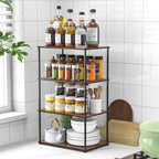 Countertop Spice Rack, Stackable Wood & Metal Pantry Cabinet Shelf Organizer Storage, 4-Tier or Split into 2×2-Tier, Multi-Use for Kitchen Bathroom Desktop Home Office, Rustic Brown by Unknown