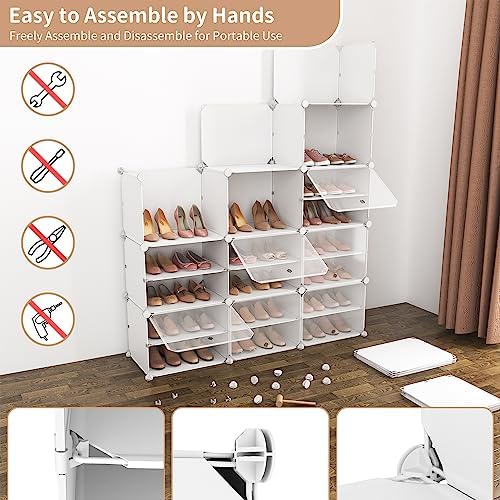 ROJASOP Portable Shoe Rack Organizer with Door, 72 Pairs White Shoe Storage Cabine Covered Shoe Rack Shoe Organizer for Closet Entryway Garage Closed Shoe Rack Organizer Cabinet with Doors - Image 5