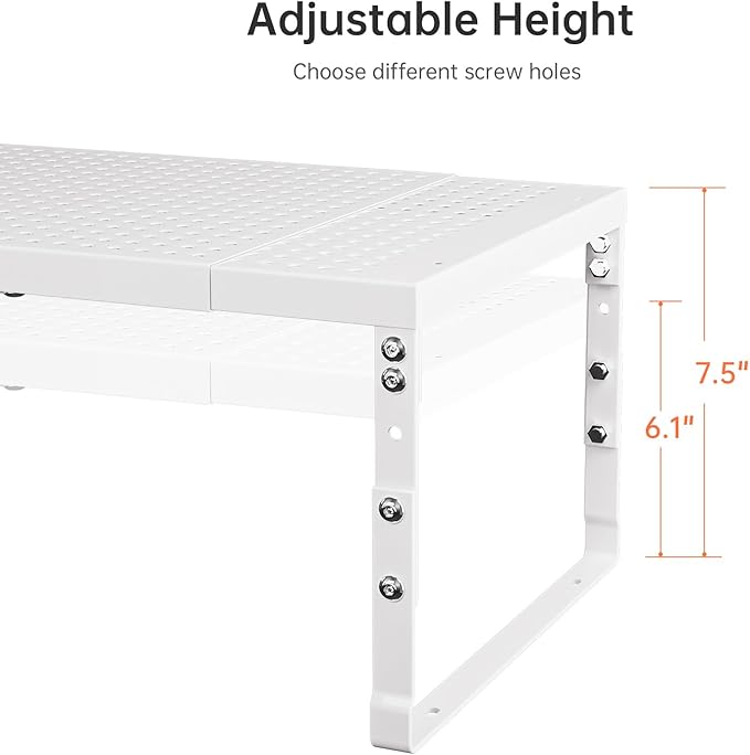 Cabinet Shelf,Expandable Adjustable Stackable Kitchen Organizer,for cabinets, Kitchens, countertops, bathrooms Shelf Organizer(2Packs/White,Large) - Image 4