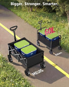 30.3" Long Collapsible Grocery Wagon Cart with Wheels 300LBS Heavy Duty Foldable Wagon for Groceries Shopping Outdoor Apartment Portable Folding Utility Grocery Trolley, Black, L - Image 3