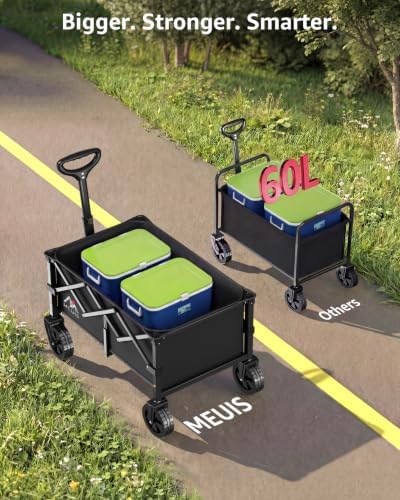 30.3" Long Collapsible Grocery Wagon Cart with Wheels 300LBS Heavy Duty Foldable Wagon for Groceries Shopping Outdoor Apartment Portable Folding Utility Grocery Trolley, Black, L - Image 3