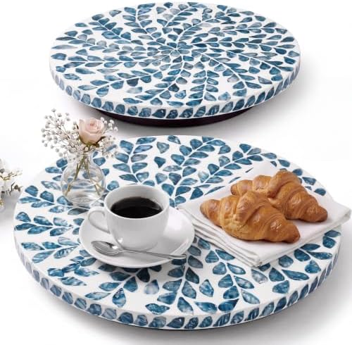 Domensi 2 Pack Mother of Pearl Lazy Susan Turntable Organizer,Blue Wicker by Domensi