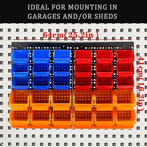 30-Bin Wall Mounted Storage Bins Kit, Tool Organizer Rack, Garage Hardware Organizer, Parts Storage Bins, DIY Combination 4 Set (Red & Blue & Orange Type) - Image 2