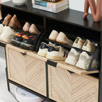 Shoe Cabinet with 4 Flip Drawers, Narrow Entryway Rack, Oak&Black - Image 3