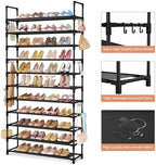 LANTEFUL 11 Tiers Tall Shoe Rack Holds 55 Pairs of Shoes with 18pcs Hooks Sturdy Wide Shoe Organizer Storage Free Standing Metal Shoe Shelf for Closet, Entryway Black - Image 4