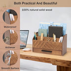 dreampossible Brown Wood Desk Organizer and Accessories with Drawer, Bill Mail Organizer and File Mail Holder for Office Supplies, Modern Desk Accessories & Workspace Organizers for Desk Organization - Image 2