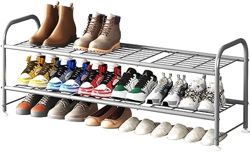 LINZINAR 2 Tier Long Shoe Rack for Closet Metal Shoe Organizer for Entryway by LINZINAR