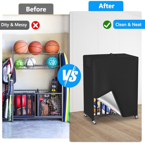 Basketball Rack Cover Garage Sports Equipment Organizer Cover for Ball Storage Rack Waterproof & Dustproof Sports Organizer Bag 38" L x 18" W x 45" H Black - Image 5