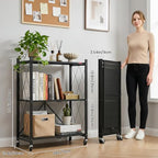 DEANIC 3 Tier Foldable Storage Shelves with Wheels, Kitchen Appliance Stand, Freestanding Metal Wire Shelf Rack, No Assembly Organizer Rolling Cart for Garage, Basement, Pantry(Black Pack of 2) - Image 3