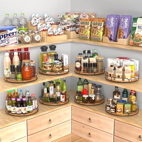 Lazy Susan Turntable Organizer for Cabinet Pantry Kitchen Countertop Refrigerator Cupboard, Pine Wood (Carbonized Black, 12“) - Image 5