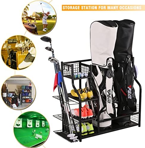 SNAIL Golf Bag Garage Storage Organizer Extra Large Size Golf Bag Rack Stand Holder Fits 2 Golf Bags and Other Golfing Equipment Accessories, Metal Black Golf Club Storage for Garage Shed and Basement - Image 5