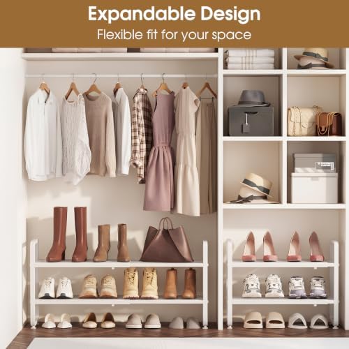 SAYZH 2-Tier Expandable Shoe Rack for Closet, Adjustable Metal Shoe Organizer with Sturdy Mesh Shelves for Boots & Heels, Stackable Shoe Storage for Entryway, Garage, Small Spaces (White, 2-Tier) - Image 4