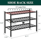 Smiry Bamboo Shoe Rack, 12 Vertical Slats, 3 Tier - 26.8" Wide, Black - Image 2