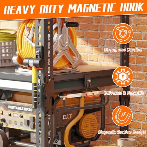 Heavy Duty Magnetic Garage Hooks,4 Pack Strong Large Magnet Hook for Power Drill,Garden Tools,Hose,Pegboard,Garage, Workshop,Magnetic Storage Hooks for Indoor Outdoor Hanging(Orange) - Image 2