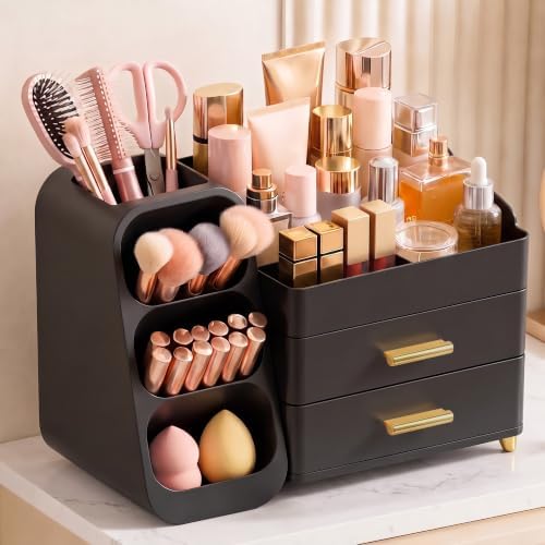 Large Capacity Makeup Organizer Countertop with Makeup Brush Holder for Vanity, Thickened Material, Bathroom Countertop Organizer Skin Care Perfumes Storage, Teen Girl Gifts for 12-23 Year by Unknown