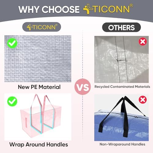 TICONN 2 Pack Extra Large Moving Bags Heavy Duty with Zippers & Carrying Handles, Durable Storage Bags Moving Boxes for Closet Organizers and Storage (2 Pack, Coral) - Image 4