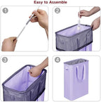 efluky Slim Laundry Basket, Narrow Laundry Hamper with Handles, Collapsible Dirty Clothes Hamper, Tall Laundry Bin for Laundry Room, Dorm and Bedroom, 12.7 Gallons(48L) Light Purple - Image 6