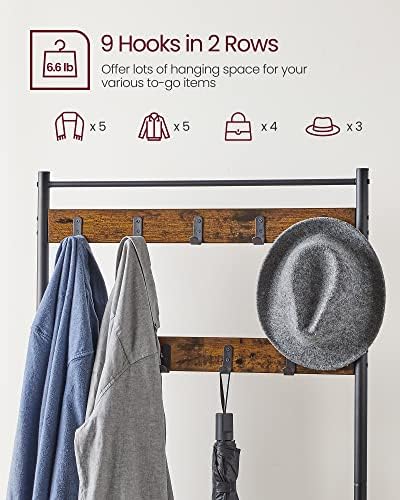 VASAGLE Coat Rack, Hall Tree with Shoe Storage Bench, 3-in-1, Steel Frame - Image 5