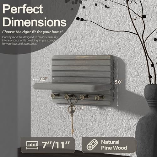 Rebee Vision Key Holder Wall Mount with Shelf for Living Room, Old Gray - Image 2
