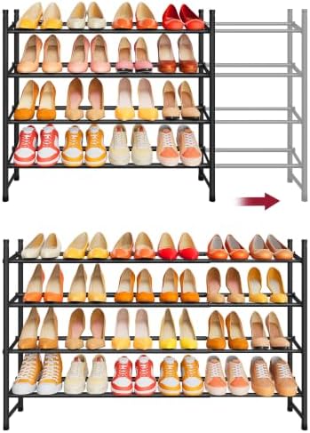 Tajsoon Expandable Shoe Rack for Closet 4 Tier, 28“-41“Stackable, Black by Tajsoon