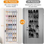 MISSLO 35 Large Pockets Over The Door Shoe Organizer Sturdy Oxford Fabric Hanging Shoe Rack for Door Mesh Closet Shoe Holder Hanger, White - Image 3