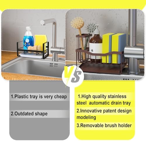 Fssvcd Maifan Sink Caddy Sponge Holder for Kitchen with Brush Holder and Stainless Steel Self Drain Tray, Rustproof Kitchen Sink Organizer for Sponge, Soap Dispenser Storage Accessories - Image 4