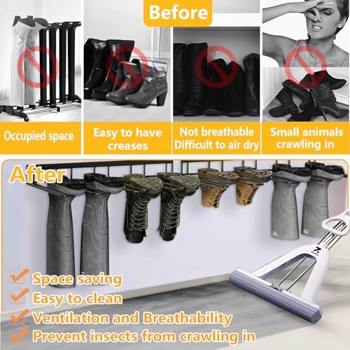Boot Rack - 8 Pair Wader Hangers Wall Mount Boot Organizer for Tall Boots, Heavy Duty Boot Hangers Holder Sturdy Metal Wall Mounted Shoe Rack for Garage Mudroom Closet Entryway White 4 Pack - Image 3