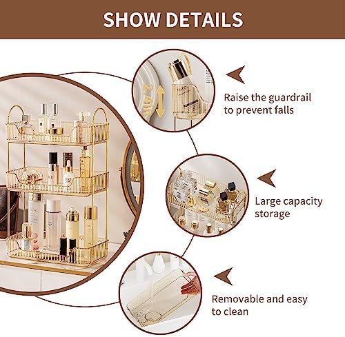 Akinbas 3 Tier Bathroom Organizer Countertop Makeup Perfume Tray Skincare Organizer for Bathroom Dresser Vanity (Gold) - Image 5