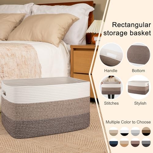 OIAHOMY Blanket Basket Laundry Basket Dog Toy Basket 75L Dark Brown - Image 5
