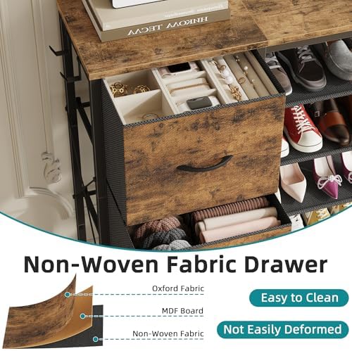 YAOHUOO Shoe Rack Organizer with 3 Fabric Drawers, 6 Tier Shoe Cabinet Storage, Multi-Use Metal Shelf for Entryway,Closet,Living Room - Image 5