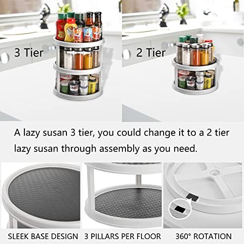Yesland 3 Tier Lazy Susan Turntable - 12'' Round Tiered Rotating Kitchen Spice Organizer and Non-Skid Organization Storage Container - Tiered Tray for Fruit, Snacks, Cosmetic, Pantry, Bathroom(Grey) - Image 5