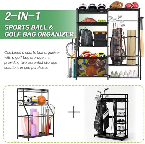Garage Sports Equipment Organizer, Golf Bag Storage Rack - Image 4
