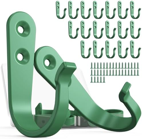 BREYDROK 20-Pack Coat Hooks for Hanging, Heavy Duty Green Metal Wall Hooks by BREYDROK