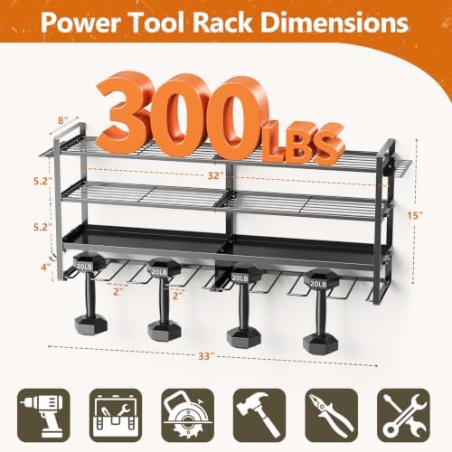 Large Power Tool Organizer Wall Mount,4 Layer Heavy Duty Metal Tool Storage Rack Loads 300lbs with 8 Cordless Drill Holder, Utility Rack Loads, Garage Storage, Gift for Men - Image 2