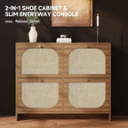 Nicetree Freestanding Ultra Slim Arched Rattan Accent Shoe Storage Cabinet for Entryway - 4 Flip Drawers & 3-Tier Adjustable Shelves, Farmhouse Modern Rustic Shoe Rack for Hallway, Foyer Oak - Image 3