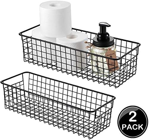 Sheechung Farmhouse Decor Metal Wire Storage Organizer Bin Basket(2 Pack) - Rustic Toilet Paper Holder - Storage Organizer for Bathroom, kitchen cabinets,Pantry, Laundry Room, Closets, Garage (Black) - Image 2