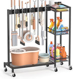 Broom Holder with Cleaning Supplies Organizer, Broom Closet Storage Cabinet with Cleaning Caddy, Cleaning Cart with Mop Hanger Gripper Rack Hooks,Janitorial Housekeeping cart,Laundry Room Organization by Olakee