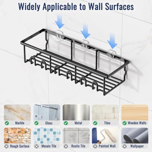 8 Pack Adhesive Large Capacity No-Drilling Shower Caddy, Black - Image 7