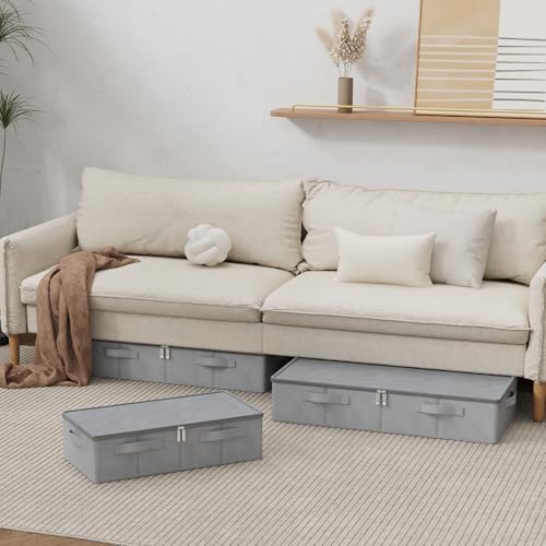 Underbed Fabric Storage Box with Lids,31.4x15.7x5.9in,Grey,2 Pack - Image 3
