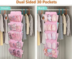 MISSLO 30 Large Pockets Dual Sided Hanging Shoe Organizer for Closet with Rotating Hanger Hanging Shoe Shelves, Pink - Image 2