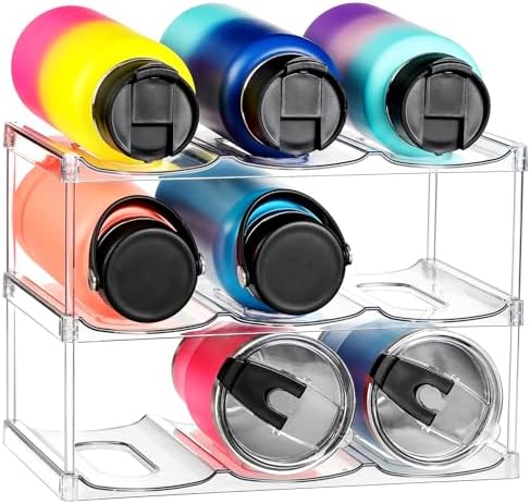 LARGER Compartment - Stackable Water Bottle Organizer Holder - for Stanley & Others' Large Tumbler - Clear Wine Rack, Cup Bottle Holder for Cabinet Home Countertop Fridge Pantry Shelf, 3 Tier Hold 9 by MakeLifeBetterEasier