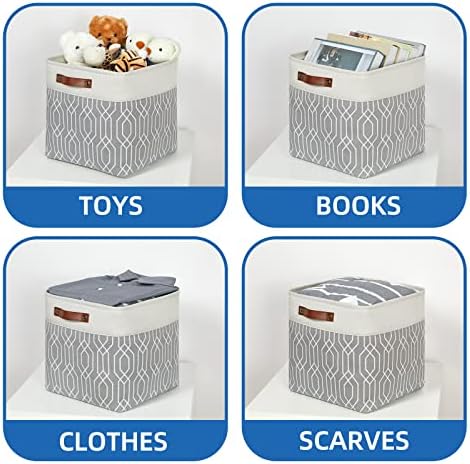 Temary Collapsible Baskets 13 Inch Storage Cubes for Organizing, Storage Baskets for Shelves, 4 Pack Fabric Storage Cubes Bins for Towels, Blankets (Grey Polygon) - Image 4