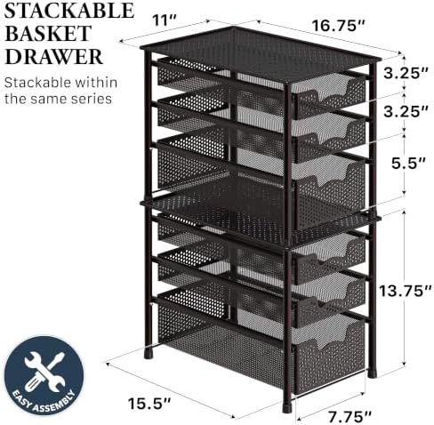 Simple Houseware Stackable 3 Tier Sliding Basket Organizer Drawer, Bronze - Image 2