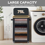 Goodpick 75L Rolling Laundry Basket with Wheels and Lid, Black - Image 3