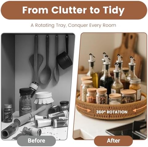 12 Inch Rattan Lazy Susan Organizer for Cabinet with Handles - Image 5