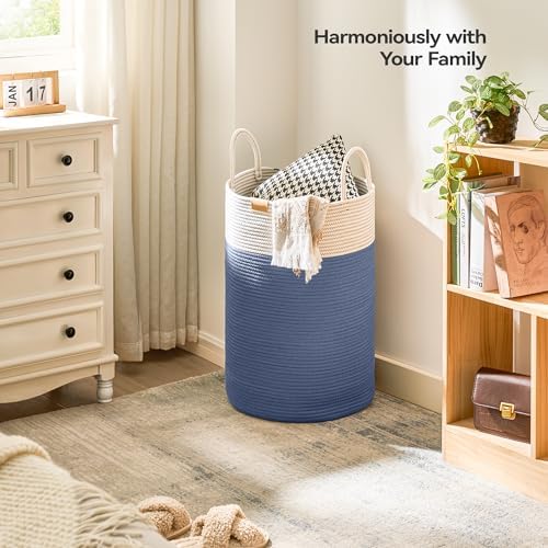 Nunsino Laundry Hamper 75L,Large Laundry Basket for Clothes,Decorative Storage Basket for Blankets,Cotton Rope Woven basket for bedroom,Navy Blue - Image 2