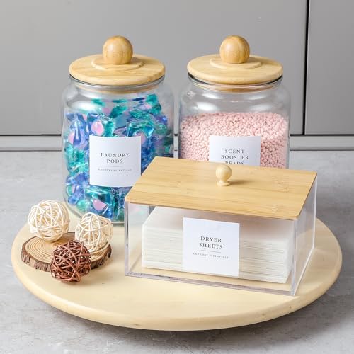 Glass Jars and Dryer Sheet Holder with Bamboo Lids, Dispenser Set and Labels, Containers for Laundry Room Organization and Storage, Half Gallon Airtight jars, Acrylic Storage Box for Laundry supplies - Image 4