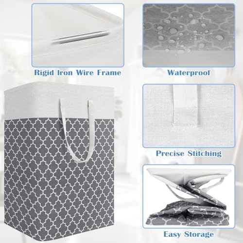 BlissTotes 3-Pack Laundry Basket, Laundry Hamper, Light Grey, 88L - Image 4