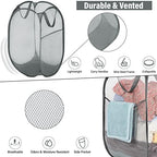 BATTOO 3 Pack Collapsible Laundry Basket Strong Mesh Pop Up Laundry Hamper for Laundry Foldable Hampers with Side Pocket Reinforced Handles for Bathroom, Kids Room, College Dorm or Travel Grey - Image 2